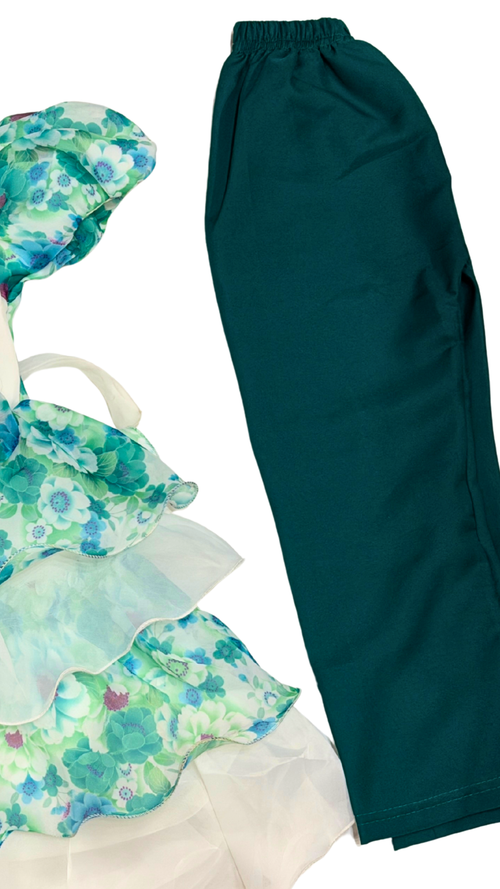 Floral Layered Girls Party Dress with Ruffle Details