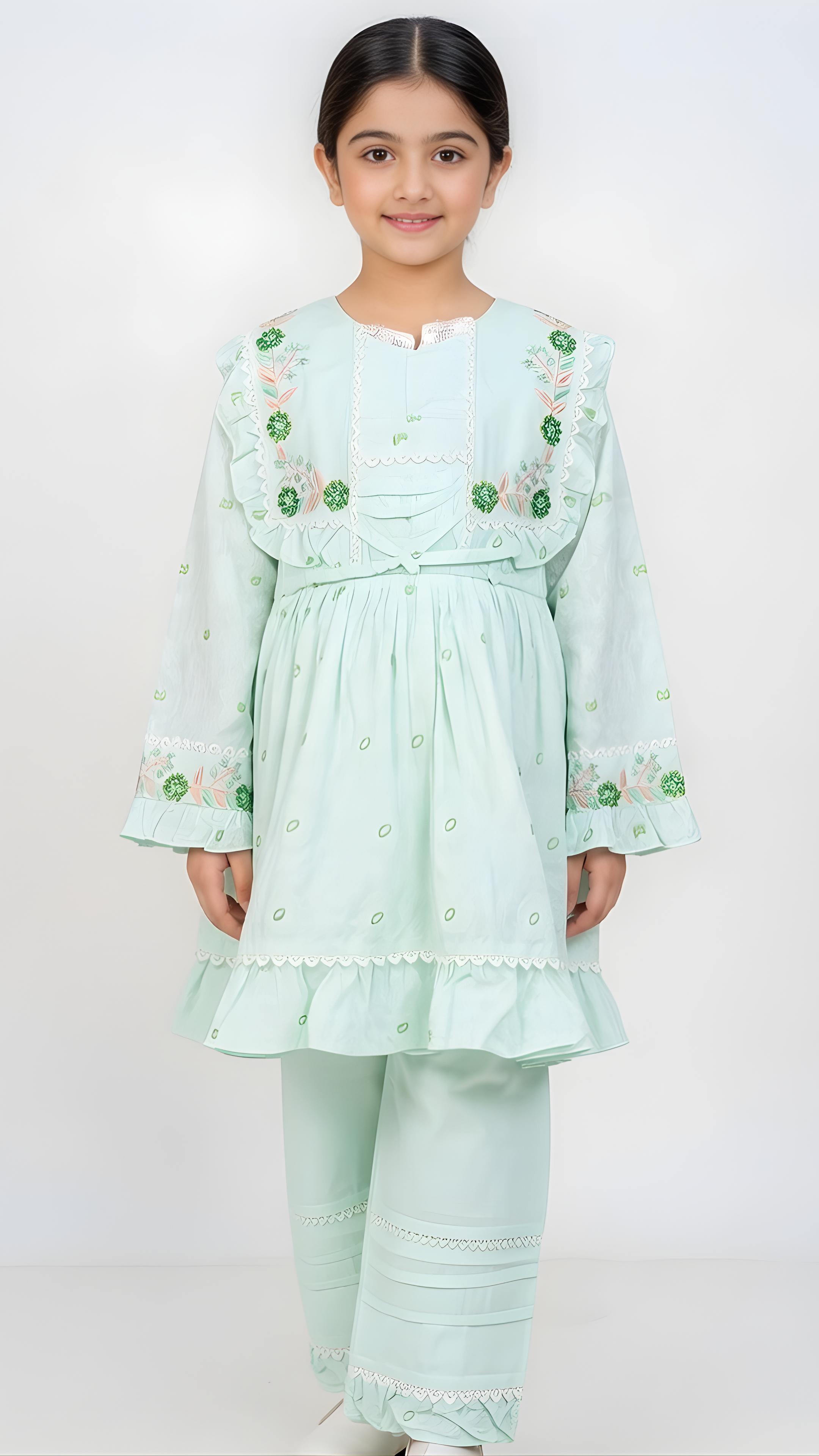 Sky Color Floral Embroidery party wear