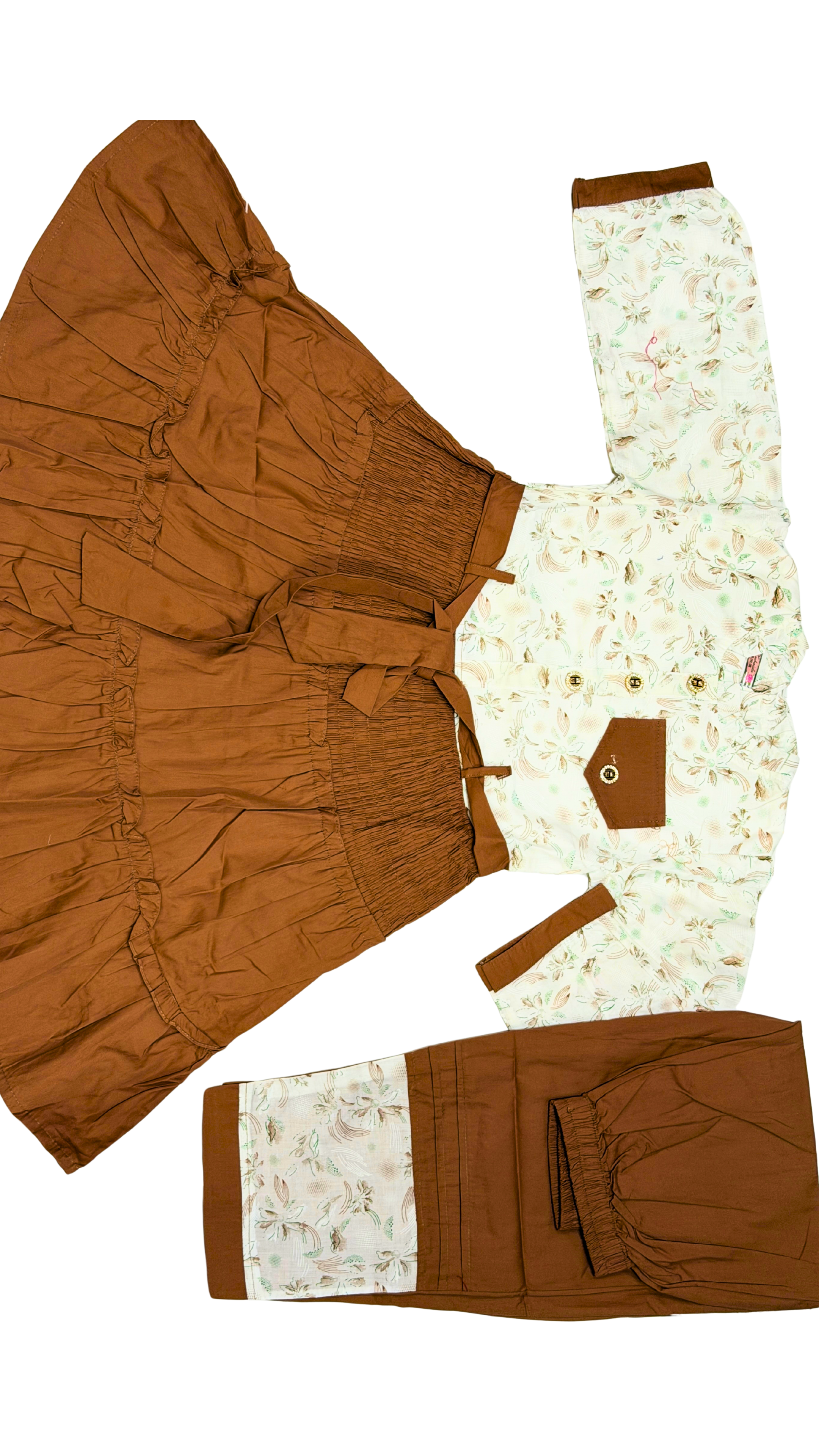 Brown & White Printed Girls 2-Piece Casual Set