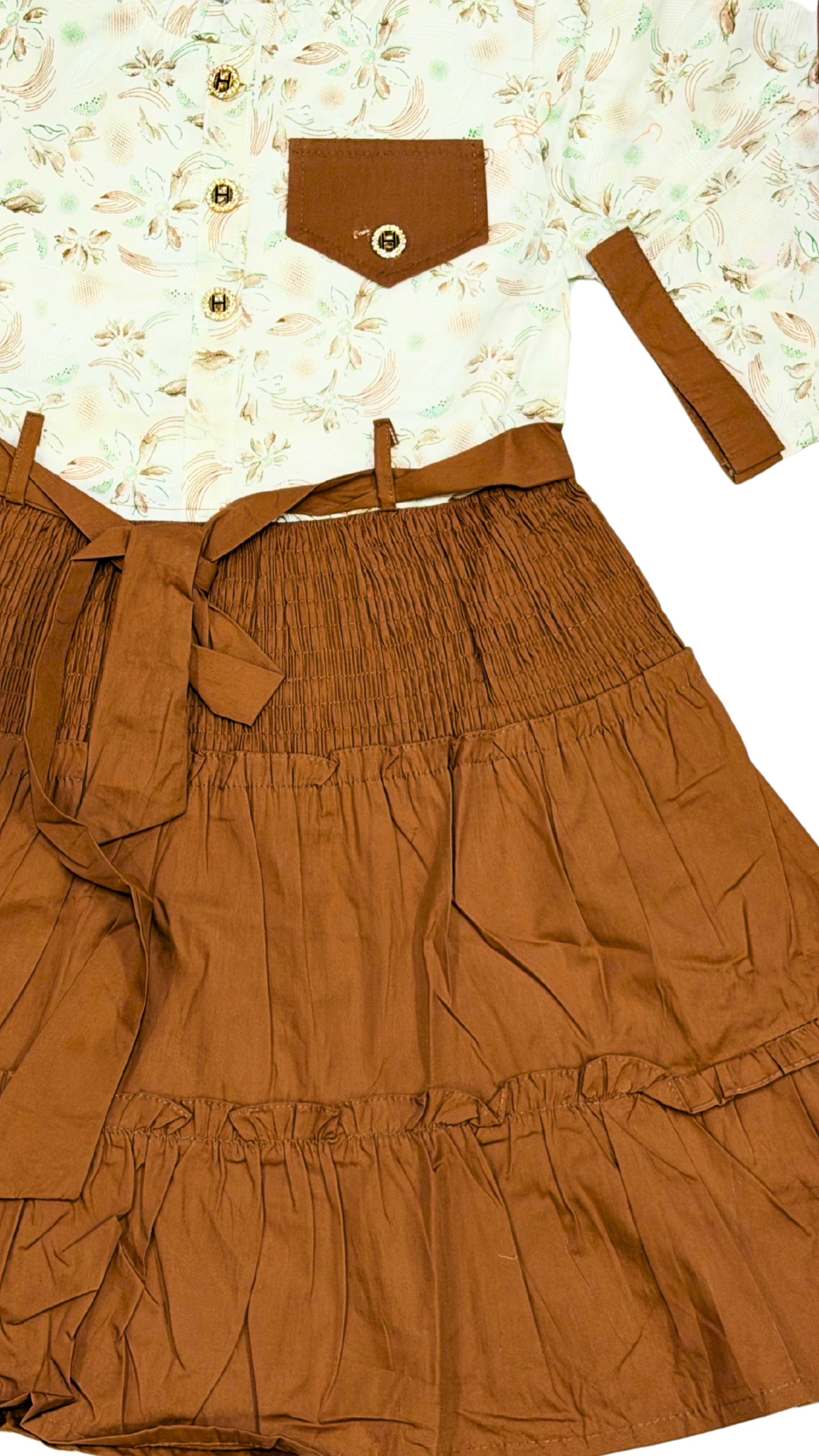 Brown & White Printed Girls 2-Piece Casual Set