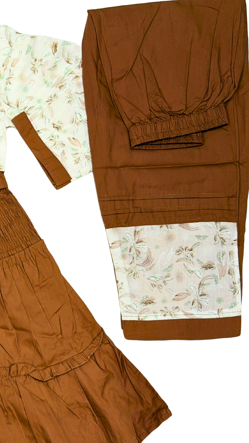 Brown & White Printed Girls 2-Piece Casual Set